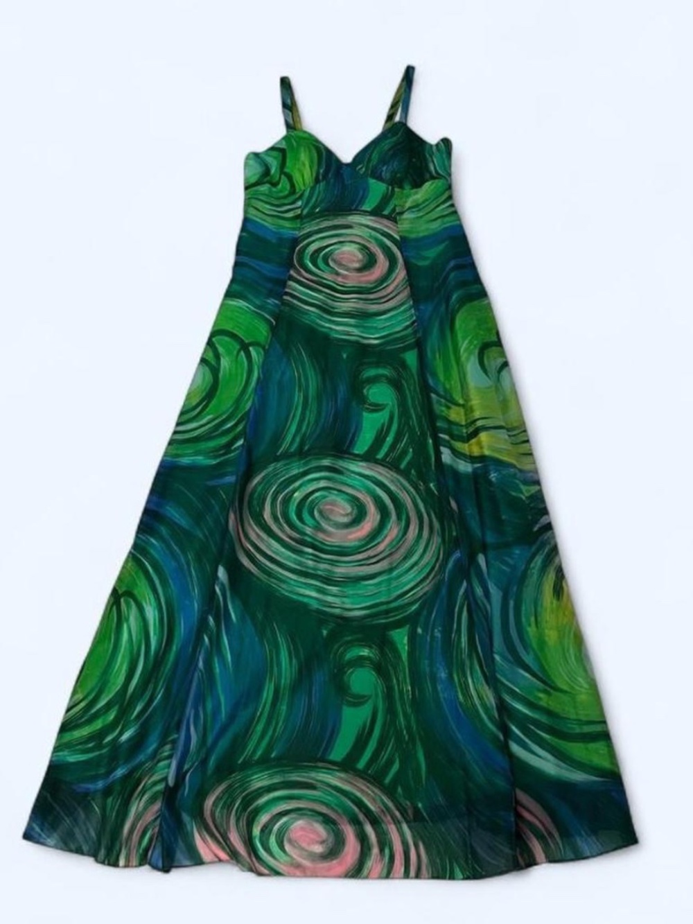 Vintage 70s Party Dress Empire Waist Psychedelic Panels Groovy